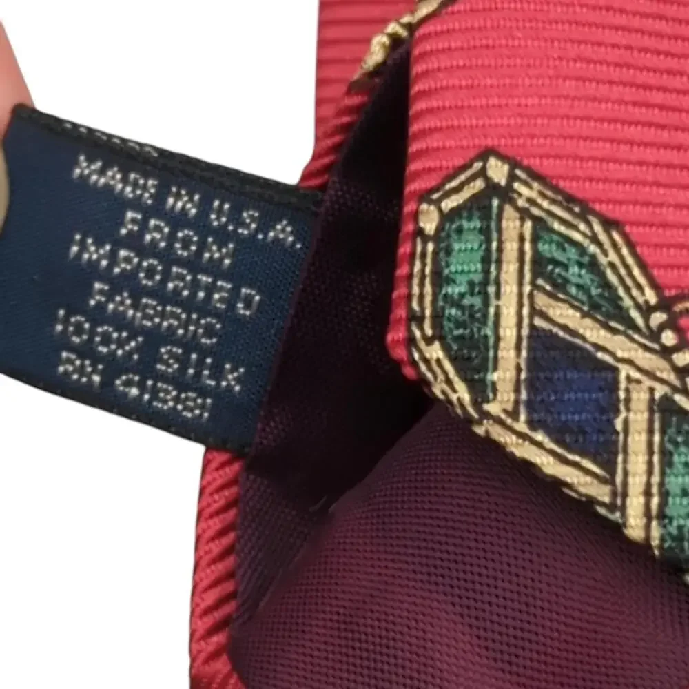 Vintage Polo Ralph‎ Lauren Men's Tie Red Repeating Cufflinks Repp Silk Necktie